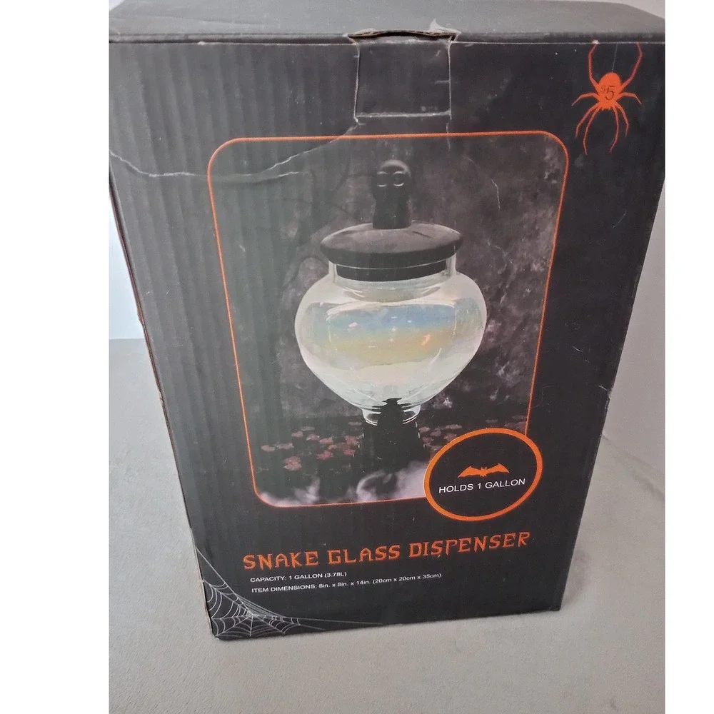 Snake Glass Dispenser 1 Gallon Halloween Gothic Skull‎ Iridescent Black Open Box
